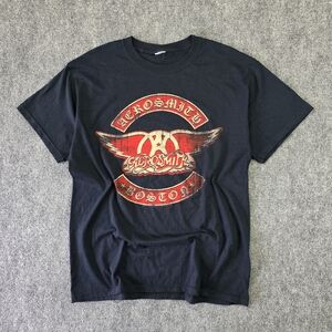 Aerosmith 100% Cotton Band Tee Black Red Boston Graphic Faded Heritage Graphic